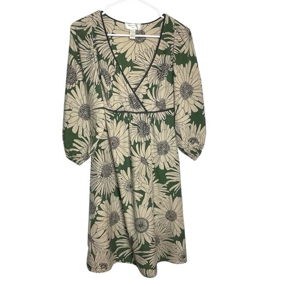 Moulinette Soeurs Dandy Daisy Dress Womens 6 Green Floral Silk Blend V Neck - Picture 1 of 8